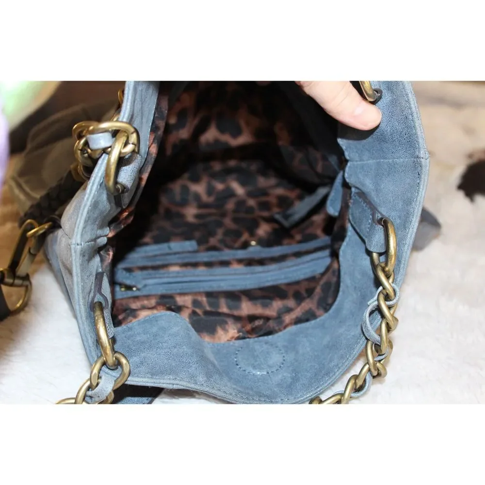 B‎ Makowsky Vintage Blue Gold hardware slouchy hobo bag